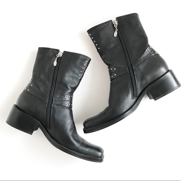 Harley-Davidson Black Leather Studded Moto Boots - Picture 6 of 14